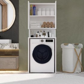 Resim 3 Raflı Kapaklı Çamaşır Makinesi Dolabı Beyaz (MDF) 