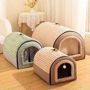 Resim Her Mevsim İçin Kapalı Evcil Hayvan Yatağı - Kalınlaştırılmış Taşınabilir Köpek Kulübesi & Kedi Çadırı, Yıkanabilir Döşeme ile, Yumuşak Polyester İç Yüzey, Montaj Gerektirmez - Küçük, Orta ve Büyük Boy Köpekler ve Kediler için İç Mekan Yatağı - Bej, Yeşil, Kahverengi, Gri, Siyah Renk Seçenekleri 