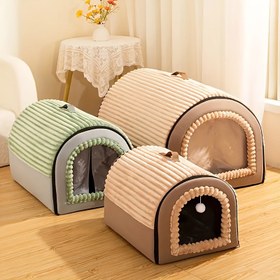 Resim Her Mevsim İçin Kapalı Evcil Hayvan Yatağı - Kalınlaştırılmış Taşınabilir Köpek Kulübesi & Kedi Çadırı, Yıkanabilir Döşeme ile, Yumuşak Polyester İç Yüzey, Montaj Gerektirmez - Küçük, Orta ve Büyük Boy Köpekler ve Kediler için İç Mekan Yatağı - Bej, Yeşil, Kahverengi, Gri, Siyah Renk Seçenekleri 