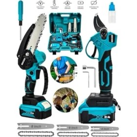 Resim Esranın Dünyası 2 Li Set 128 Vf 10 Ah Çift Akülü Bakır Sargı Çelik Şanzuman Şarjlı Dal Ağaç Kesme Bağ Budama Makası 