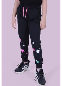 Resim Kalp Ve Yıldız Desen Detaylı Kız Çocuk Siyah Eşofman Altı Siyah 