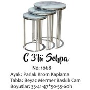 Resim Brc C 3lü ZİGON Düz Beyaz Mermer TEMPER cam Metal transmisyon KROM Renk Kaplama El Yapım 