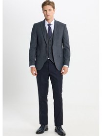 Resim Ac&Co / Altınyıldız Classics Erkek Slim Fit Dar Kesim Mono Yaka Kaz Ayağı Desenli Kapak Cepli Yelekli Takım Elbise Antrasıt Antrasit 