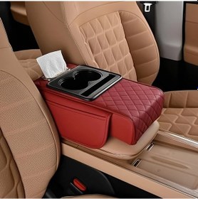 Resim Xuweiwei Yüksek Kaliteli Kırmızı Evrensel Araba Kol Dayama Kutusu 2 Yan Cep 2 Bardaklık Genişletilebilir Depolama 