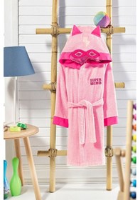 Resim Formeya Kapşonlu Çocuk Bornoz %100 Pamuk Su Emici Pembe Hero Pembe 