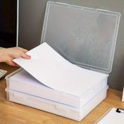 Resim Toz Geçirmez Kapaklı A4 Şeffaf Plastik Dosya Saklama Kutusu - Ev, Ofis ve Okul Malzemeleri için Yer Tasarruflu Masa Düzenleyici 
