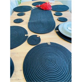 Resim Jütex Home Jüt Hasır Amerikan Servis Supla Runner Sepet ve Bardaklık 14 Lü 