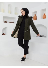 Resim Kmk Kombin Kadın İçi Yünlü Kanvars Haki Keten Mont Haki 