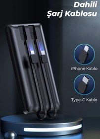 Resim Woyax Dahili Type-c Iphone Kablolu 10000mah Powerbank 22.5w Hızlı Dijital Göstergeli Taşınabilir Batarya 