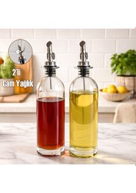 Resim Porsima 3890-1 Gümüş Sızdırmaz Kapaklı Cam 2 Li Yağlık Sirkelik Yağdanlık Seti 500+500 Ml Şeffaf- Gümüş 
