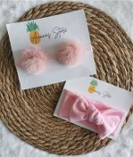 Resim Kız Bebek Pembe Ribana Ve Peluş Ponpon Bandana Seti 