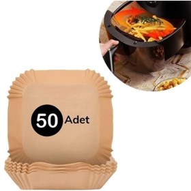 Resim Roichil 50 Adet Air Fryer Pişirme Kağıdı Tek Kullanımlık Hava Fritöz Yağ Geçirmez Yapışmaz Kare Tabak Model 