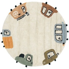 Resim Cool Halı Cool Cotton Krem Bebek Halısı Yıkanabilir Kaymaz Yumuşak Araba Desen Yuvarlak Çocuk Halısı Krem 