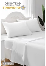 Resim Beyaz Tek Kişilik Nevresim Takımı %100 Pamuk, 63 Tel, Çarşaf, Nevresim Ve Yastık Kılıfı 