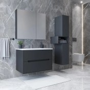 Resim Teta Home Madrid 80 cm Mdf Banyo Dolabı Seti ve Boy Dolabı 