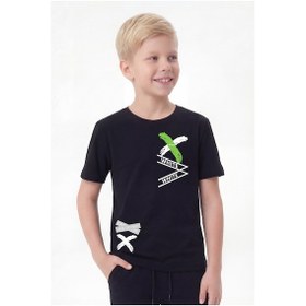 Resim Panios Kids White Yazı Baskılı Yuvarlak Yaka Kısa Kollu Erkek Çocuk Yazlık Tişört Siyah 