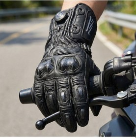 Resim Motosiklet Eldiveni Black Uzun Racing Full Koruma Leather Deri Motorcu Eldiven 