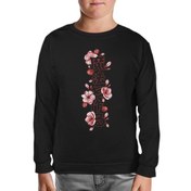 Resim Japanese Quote with Decorative Flowers Siyah Çocuk Sweatshirt 