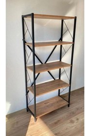 Resim Noowa Net Plus Kitaplık 5 Katlı Dekoratif Raf/mobilya Ceviz Kitaplık 5 Raflı 150 Cm 