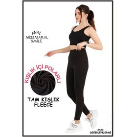 Resim Missmaral Kadın Kışlık Içi Polarlı Yüksek Bel Toparlayıcı Tayt Lacivert Curve High Waist Fleece Winter 1059 SiYAH 