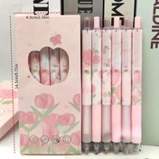 Resim 6 Adet Sınırlı Sayıda Pembe Lale ve Kırmızı Gül Esintili Yüksek Kaliteli Su Bazlı Mürekkep Roller Kalem - Hızlı Kuruyan, Orta Uçlu, Plastik Malzeme 