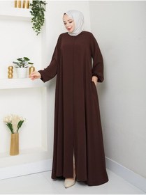 Resim Medine İpeği Mevlana Model Kahve Ferace 140 Cm Günlük Ve Şık Tesettür Ferace Kahverengi 