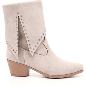 Resim GÖNDERİ(R) Kadın / Kız Bej Süet Sivri Burun Kalın Topuklu Kovboy Çizme 