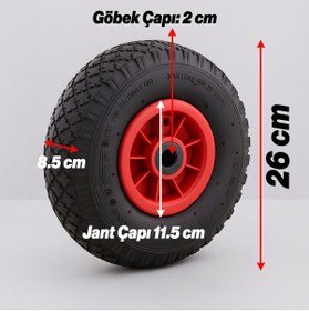 Resim NZB El Arabası Tekeri Plastik Jantlı Siboplu 260x85 mm Burçlu İç Lastikli Şişme Havalı Taşıma Arabaları 