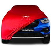 Resim ULTRASHOP Opel Grandland X (2017 - 2021) Kırmızı Kumaş Araba Branda Logolu Araba Brandası Penye Branda 