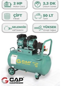 Resim Gap Kompresör GPY1500 50 LT Yüksek Emişli Yağsız Teknoloji Hava Kompresörü 