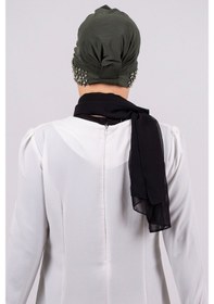 Resim Hürrem Bone Haki Pratik Hazır Geçmeli Tesettür Bone Sandy Kumaş Taşlı 1456_09 Haki 