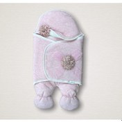 Resim Pembe Kız Bebek Kundağı - Ayaklı Dış Kundak & Bebek Battaniyesi - %100 Pamuklu Pembe 