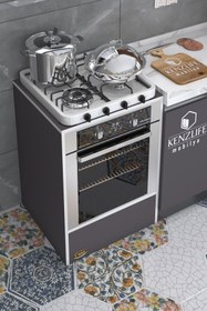 Resim Kenzlife Ankastre Modülü Kabini Neon Gri Fırın Ocak Dolabı Sabit Tabla 