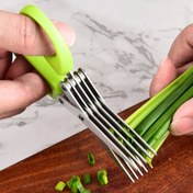 Resim 5-Bıçaklı Paslanmaz Çelik Mutfak Makası Temizleme Fırçası ile - Ergonomik Yeşil Sap, Keskin Metal Kesme Aracı için Chives, Baharatlar ve Sebzeler, Dayanıklı Manuel Mutfak Aleti için BBQ ve İç Mekan Kullanımı, Sebzeleri Kesme, Şık Tasarım, Gıda Güvenliği Malzemesi 