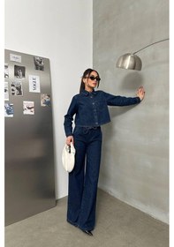 Resim Lacarino 7888 Palazzo Kadını Jean Pantolon Rinse Denim 