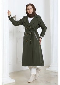 Resim Bondit Kumaş Ribanalı Uzun Boy Trençkot / Haki - M0110 Haki 