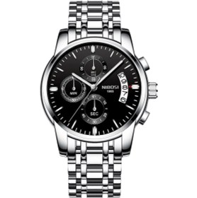 Resim Aliexpress'te Çok Satan Patlayıcı Saat Nibosi İş Erkek Saati Çok İşlevli Altı Pimli Kuvars Saat Toptan Paslanmaz Çelik Siyah Yüzey Titanyum 