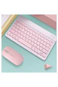 Resim TahTicMer Samsung Galaxy Tab S T700 T701 T705 Uyumlu Kablosuz Bluetooth Klavye Mouse Set Pembe 