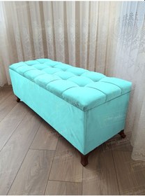 Resim Lüks Çizgi Kapitoneli Sandıklı Puf Bench 120 Cm Cevizayak Turkuaz 
