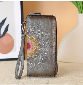 Resim Willowhaven Gri Kadın Retro Çiçek Kabartmalı Yapay Deri Fermuarlı Büyük Kapasiteli Kluz Gri 