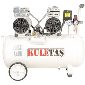 Resim Kuletaş 2HP 8 Bar Süper Sessiz Yağsız Çift Motor Dişçi Hava Kompresörü 60 L 
