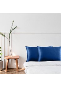 Resim Gece Mavisi Lacivert Ipek Saten Yastık Kılıfı 50 X 70 2'Li 