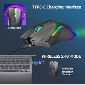 Resim Tenfowee "hxsj T69 Kablosuz Rgb Mekanik Oyun Faresi - 4800dpı, 7 Programlanabilir Tuş, 650mah Pil" Diğer 