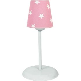 Resim Şenay Aydınlatma Çocuk Odası Kumaş Küçük Abajur-Pembe Beyaz Yıldız 