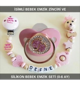 Resim PremiumPort Renkli Emzik Zinciri ve Silikon Emzik Seti, Şık ve Güvenli Bebek Aksesuarı 