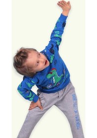 Resim Breeze Erkek Bebek Eşofman Takımı Dinozor Baskılı Mavi (9 Ay-1.5 Yaş) 
