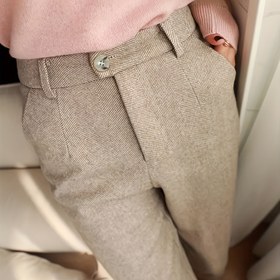 Resim Kadın Slim-Fit Dar Uçlu Pantolon - Düğmeli Ön Kapama, Yapılı Esnemeyen Kumaş, Kadınlar için Tüm Sezon Ofis ve Parti Pantolonu - Şık İş Günlük Giyim, Çok Yönlü Giyim, Klasik Tasarım, Dayanıklı Malzeme, Tarz Sahibi Alt Giyim 