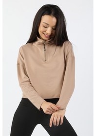 Resim Kadın Yarım Balıkçı Yarasa Kol Sweatshirt Bej 