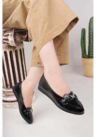 Resim Nesilshoes Nesil Shoes Mhd 68 Siyah Rugan Taşlı Günlük Kadın Babet 