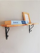 Resim Siyah Ferforje Ayaklı, Ahşap Kitaplık Duvar Rafı 50x11cm 